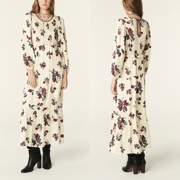 NWT Ba&sh Daya Ivory Floral Polka Dot Midi Dress Small Romantic French - Picture 3 of 16